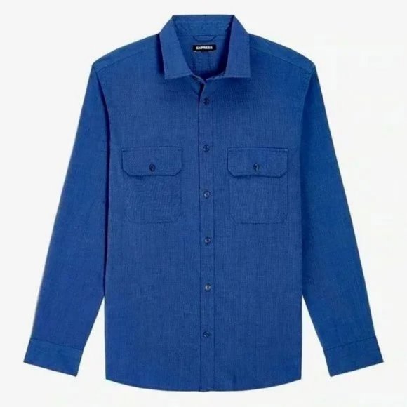Express Blue Slim Solid Stretch Cotton Shirt SZ XL - Picture 7 of 8